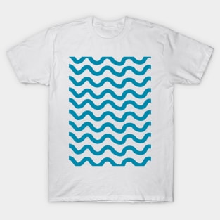 Blue horizontal wavy lines pattern T-Shirt